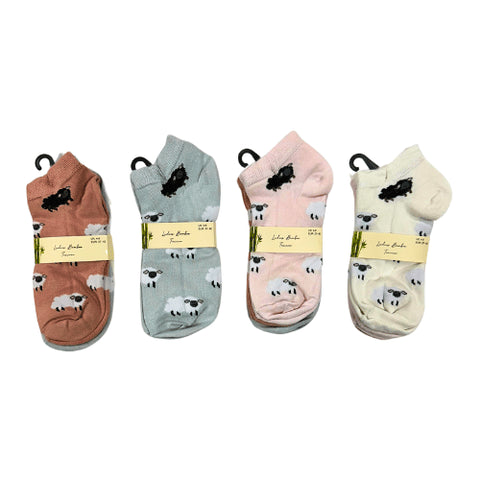 Ladies Bamboo 3pk Trainer Socks - Sheep