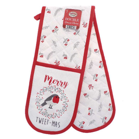 Merry Tweet-mas Xmas Robin Double Oven Glove