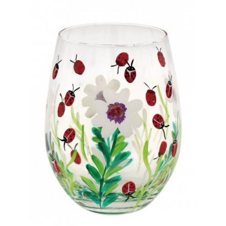Ladybird & Flowers Stemless Glass